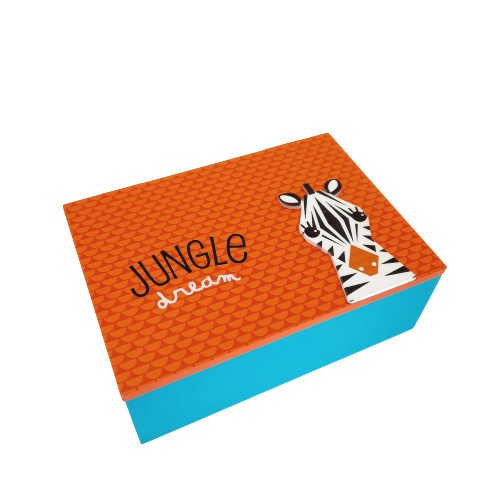 Ξύλινο κουτί διακόσμησης "jungle" με ξύλινη ανάγλυφη ζέβρα στο καπάκι. Διάσταση: 17x12x6cm