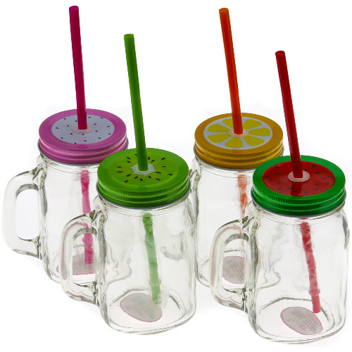 Glass Mug+Lid Fruit 400ml Ποτήρι